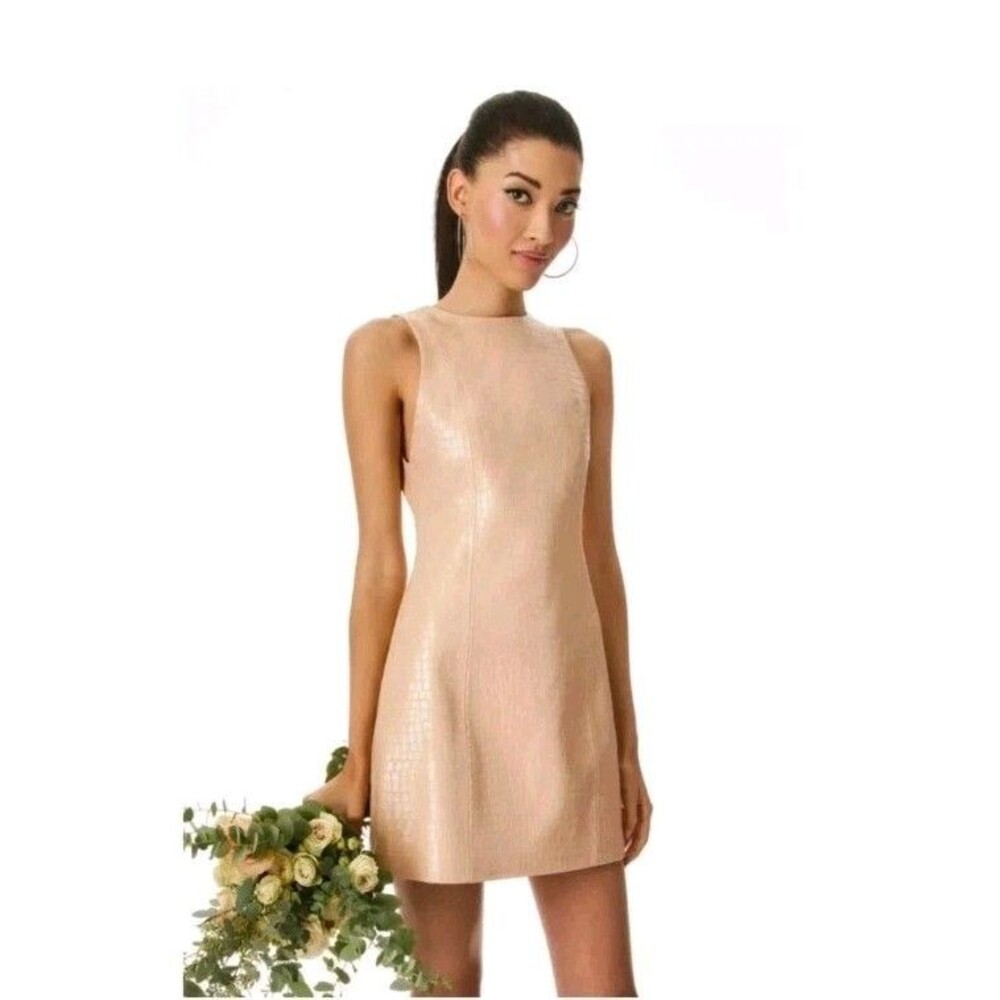 Alice + Olivia Daven Faux Croc Embossed Vegan mini-dress Nude Tan Almond Size 0